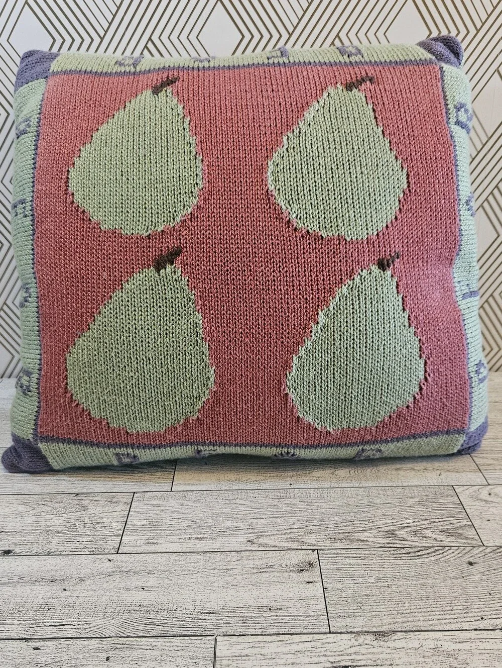 Ethan Allen Vintage Decorative Knit Throw Pillow Pears Made In USA Cottagecore